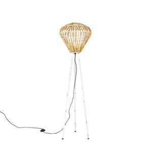 Venkovská stojací lampa stativ bambus s bílou - Canna Diamond