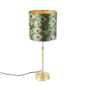 Stolní lampa zlatá / mosaz s velurovým odstínem páv 25 cm - Parte
