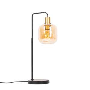 Designová stolní lampa černá s mosazí a jantarovým sklem - Zuzanna