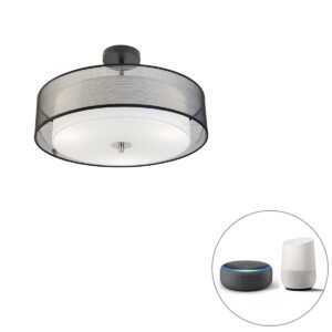 Smart plafondlamp zwart met wit 50 cm incl. 3 Wifi A60 - Drum Duo