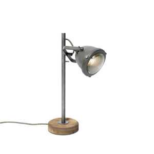 Průmyslová stolní lampa ocel se dřevem 45 cm - Emado