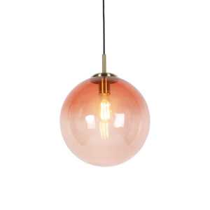 Art deco závěsná lampa mosaz s růžovým sklem 33 cm - Pallon